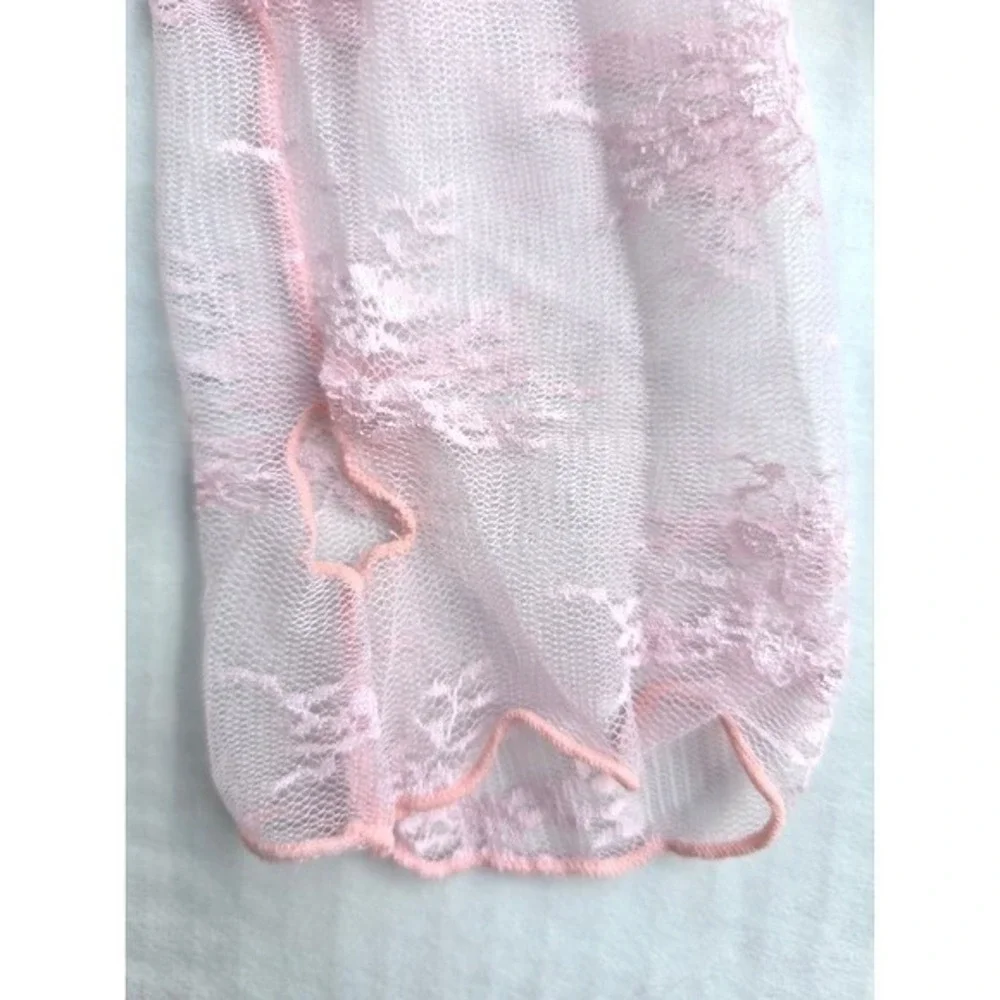 NWT Pink Sheer Floral Lace Top • Coquette Fairycore Mock Neck Long Sleeve Size L - Picture 7 of 7